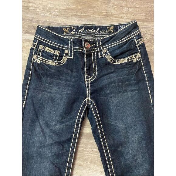 LA Idol Capri Jeans Rhinestone Embellished Cropped Women’s Junior’s Sz 3 - Picture 3 of 6